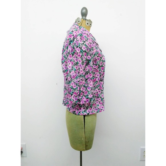 Vintage 80s Does 40s Floral Button Front Top Blouse with Collar - Picture 5 of 7
